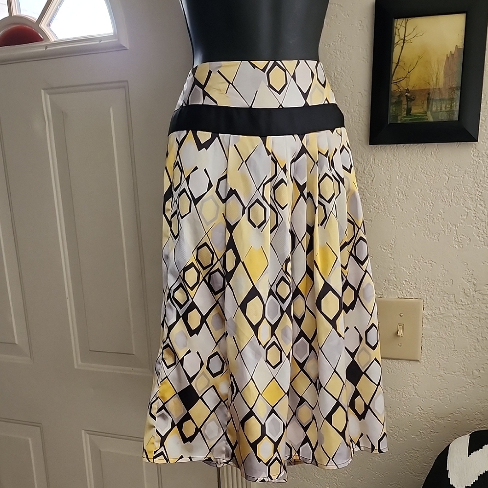 Chenault A-Line Skirt with Yellow and Black Geometric Pattern